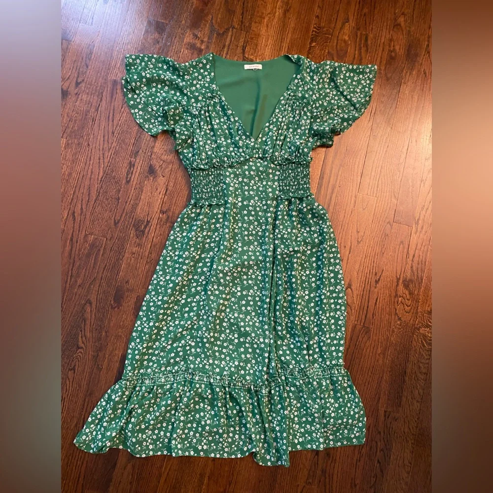 Max Studio- Green Floral Midi Dress flowy lightweight spring M? SIZE TAG MISSING - Picture 5 of 16